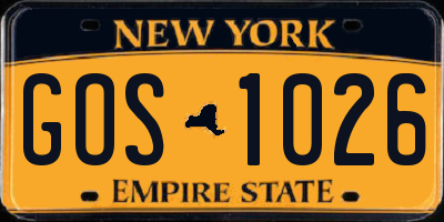 NY license plate GOS1026