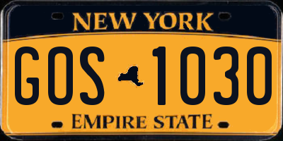 NY license plate GOS1030