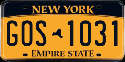 NY license plate GOS1031