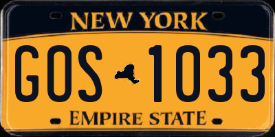 NY license plate GOS1033