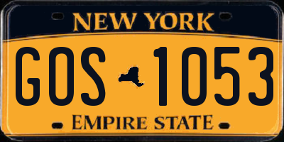 NY license plate GOS1053