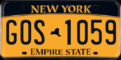 NY license plate GOS1059