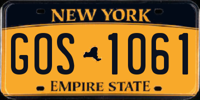 NY license plate GOS1061