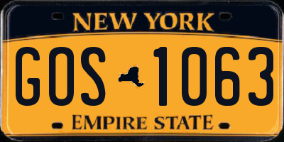 NY license plate GOS1063