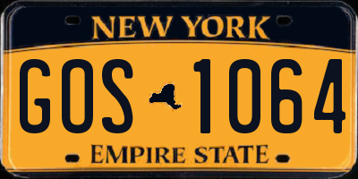 NY license plate GOS1064