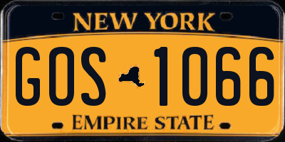 NY license plate GOS1066