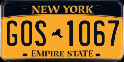 NY license plate GOS1067