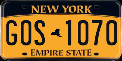 NY license plate GOS1070