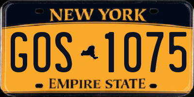 NY license plate GOS1075