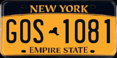 NY license plate GOS1081
