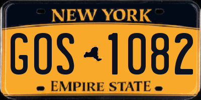 NY license plate GOS1082
