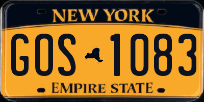 NY license plate GOS1083