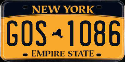NY license plate GOS1086
