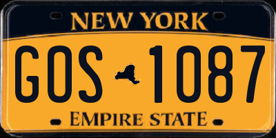 NY license plate GOS1087