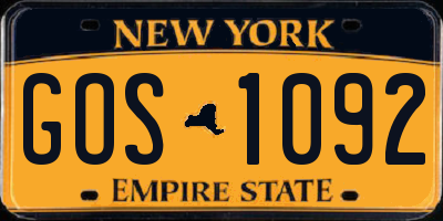 NY license plate GOS1092