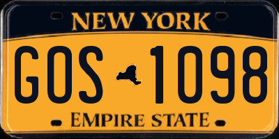 NY license plate GOS1098