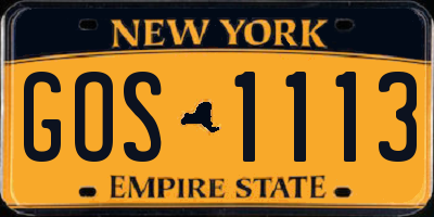 NY license plate GOS1113