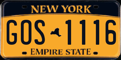 NY license plate GOS1116
