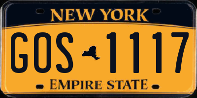 NY license plate GOS1117