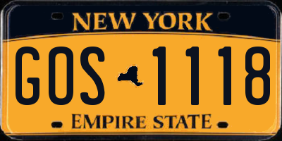 NY license plate GOS1118
