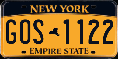 NY license plate GOS1122