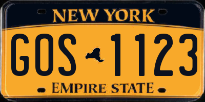 NY license plate GOS1123