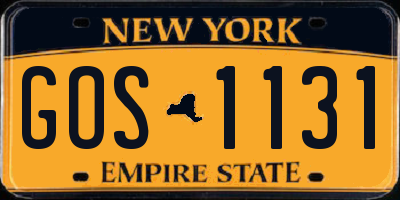 NY license plate GOS1131