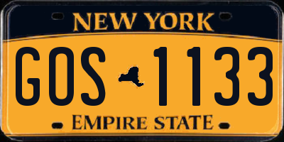 NY license plate GOS1133