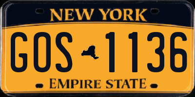 NY license plate GOS1136