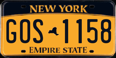 NY license plate GOS1158