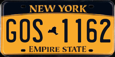 NY license plate GOS1162