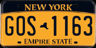 NY license plate GOS1163