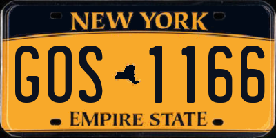NY license plate GOS1166