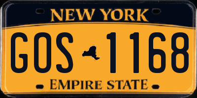 NY license plate GOS1168