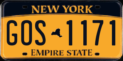 NY license plate GOS1171