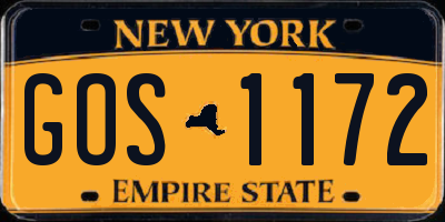 NY license plate GOS1172