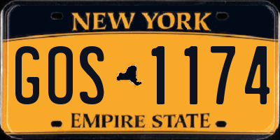 NY license plate GOS1174
