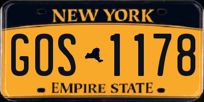 NY license plate GOS1178