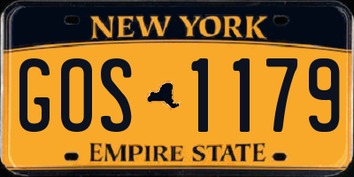 NY license plate GOS1179