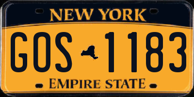 NY license plate GOS1183
