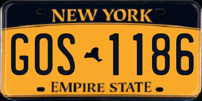 NY license plate GOS1186