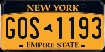 NY license plate GOS1193