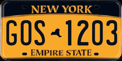 NY license plate GOS1203