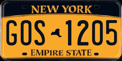 NY license plate GOS1205