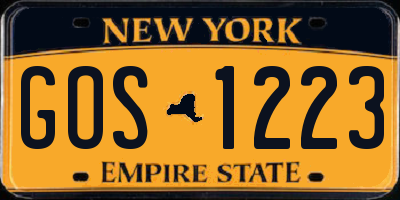 NY license plate GOS1223