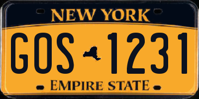 NY license plate GOS1231