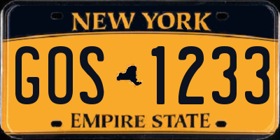 NY license plate GOS1233