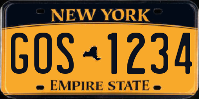 NY license plate GOS1234