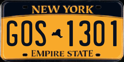 NY license plate GOS1301