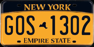 NY license plate GOS1302